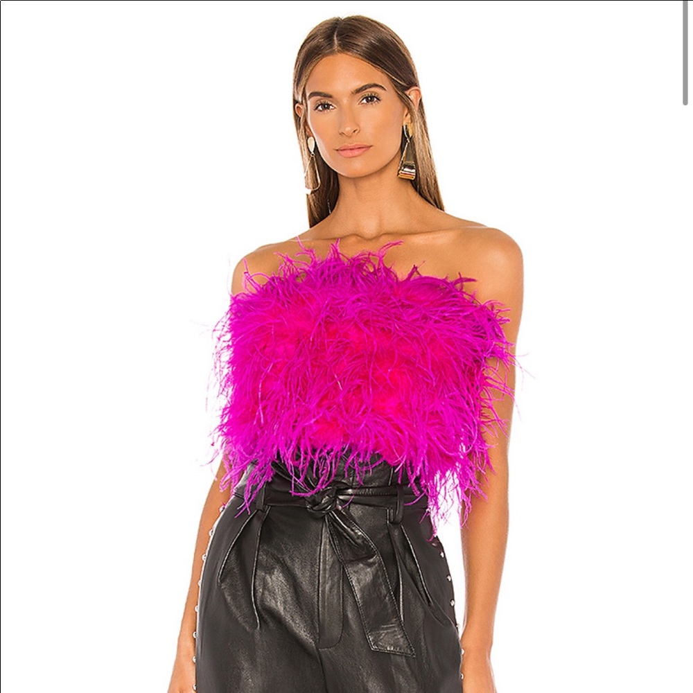 Bardot Feather Bustier in Pink Shock